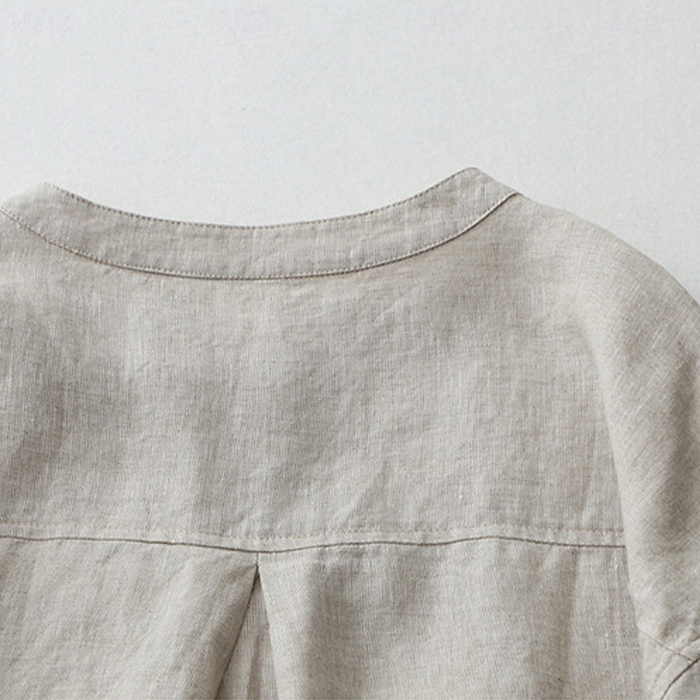 Chemisier Femme à Boutonnage Quotidien Rétro Vintage Décontracté à Manches 3/4 Col Ras du Cou Hauts de Travail Quotidiens Bleu Clair Vert Forêt Chanvre Blanc Été Printemps Automne de 2025 ? $27.99 –P3