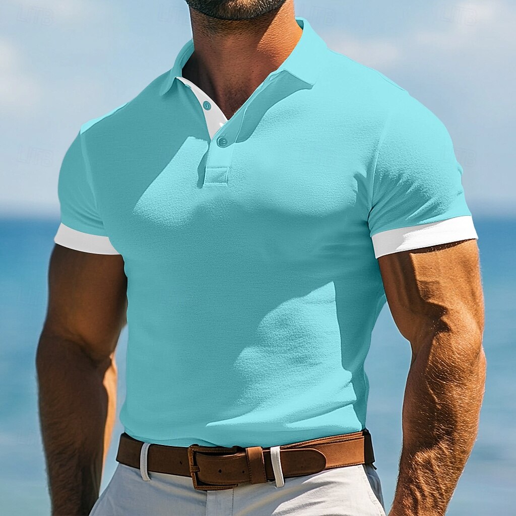 Herren Golfshirt Urlaub Arbeit Revers Gerippter Polokragen Kurzarm Basic Modern Farbblock Patchwork Knöpfe Sommer Frühling Frühling & Sommer Schmale Passform Marineblau Blau Grün Grau Golfshirt 2025 - $20.99 –P11