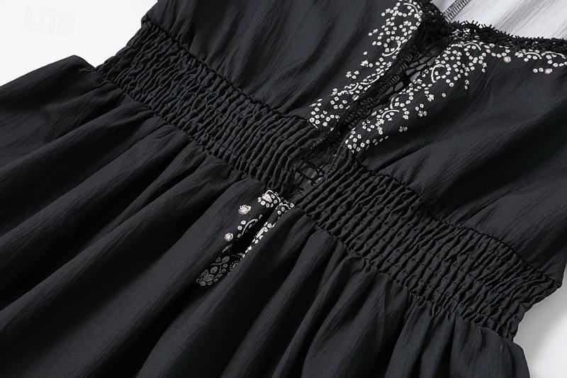 Women's Mini Dress Boho Dress Western Dress Fashion Classic Outdoor Vacation Holiday Regular Fit Flower Short Sleeve V Neck Black Dark Blue Summer 2025 - $31.99 –P4