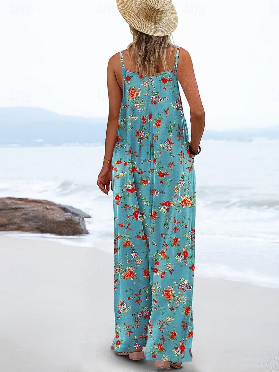 Női Szabályos Jumpsuitek Aktív Virágos Ujjatlan Széles lábszár Kerek Zseb Magas derék Vakáció Napi Normál Sárga Arcpír rózsaszín Katonai zöld Nyár 2025 - $23.99 –P16