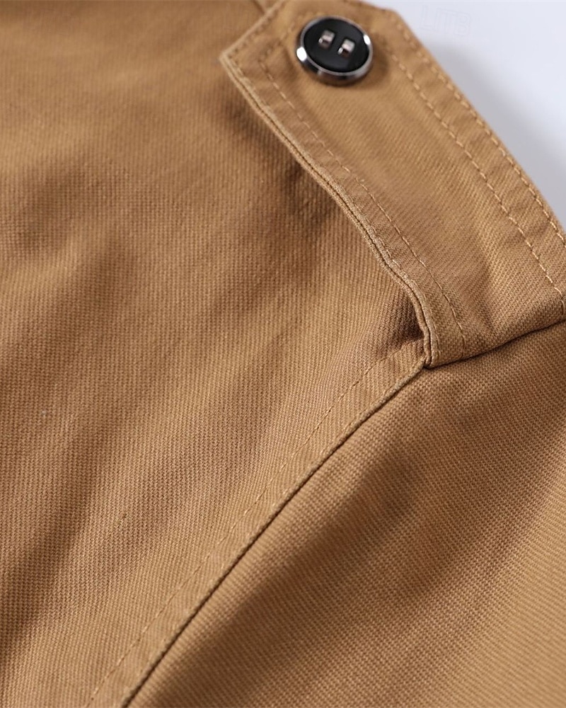 Pánské Trucker bunda Nákladní bunda Neformální bunda Dovolená Denní Kapsy Jaro Podzim Bez vzoru Módní Klasické Stojáček Standardní Černá Khaki Armádní zelená Saka 2025 - $53.99 –P10