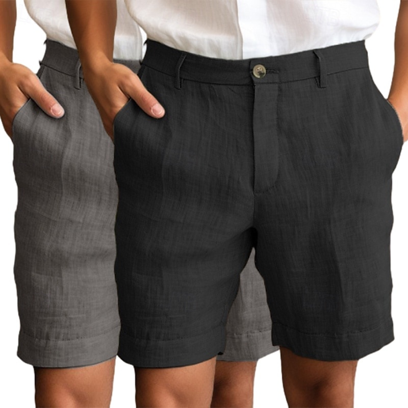 Pánské Kraťasy Lněné šortky Šortky Letní šortky Plážové šortky Zip Knoflíky Kapsy Bez vzoru Pohodlné Prodyšné Délka kolen Venkovní Denní Jdeme ven Módní Klasický styl černá + šedá Bílá + Zelená 2025 - $27.99 –P10