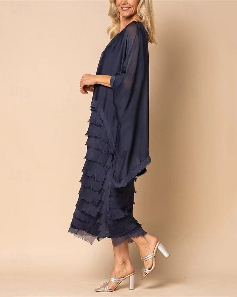 Pentru femei Rochie Lunga Rochie Maxi Rochie casual Rochie cu ciucuri Modă În aer liber Petrecere Concediu Fit regulat Simplu Lungime Manșon 3/4 Stil Nautic Alb Albastru Închis Primăvară Toamnă 2025 - $28.99 –P5