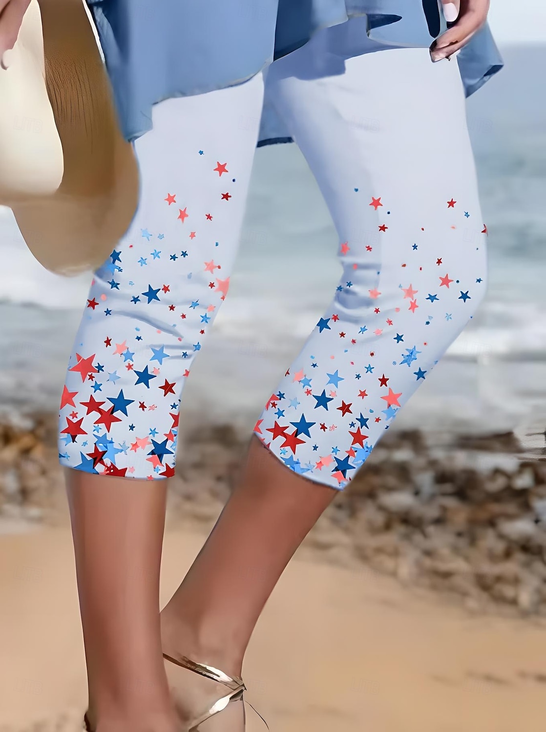 Dámské capri kalhoty legíny dovolená vintage móda do poloviny lýtek vysoký pas kalhoty americká grafika hvězda pruhovaný tisk prodyšný měkký elastický formální venkovní 2025 - $18.99 –P3