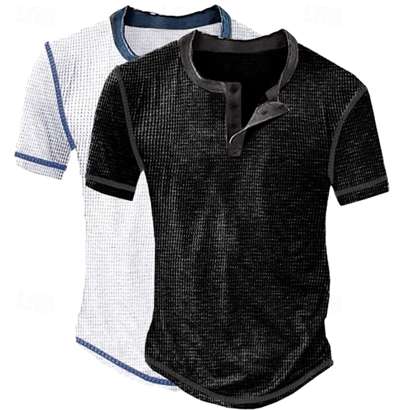 Per uomo Maglia Henley a nido d'ape Maglietta Manica Corta Tinta unita Moda Designer Casual Bottoni Confezione multipla Henley All'aperto Casuale Quotidiano Estate Brown + giallo Blu scuro / Blu del 2026 a $30.99 –P5