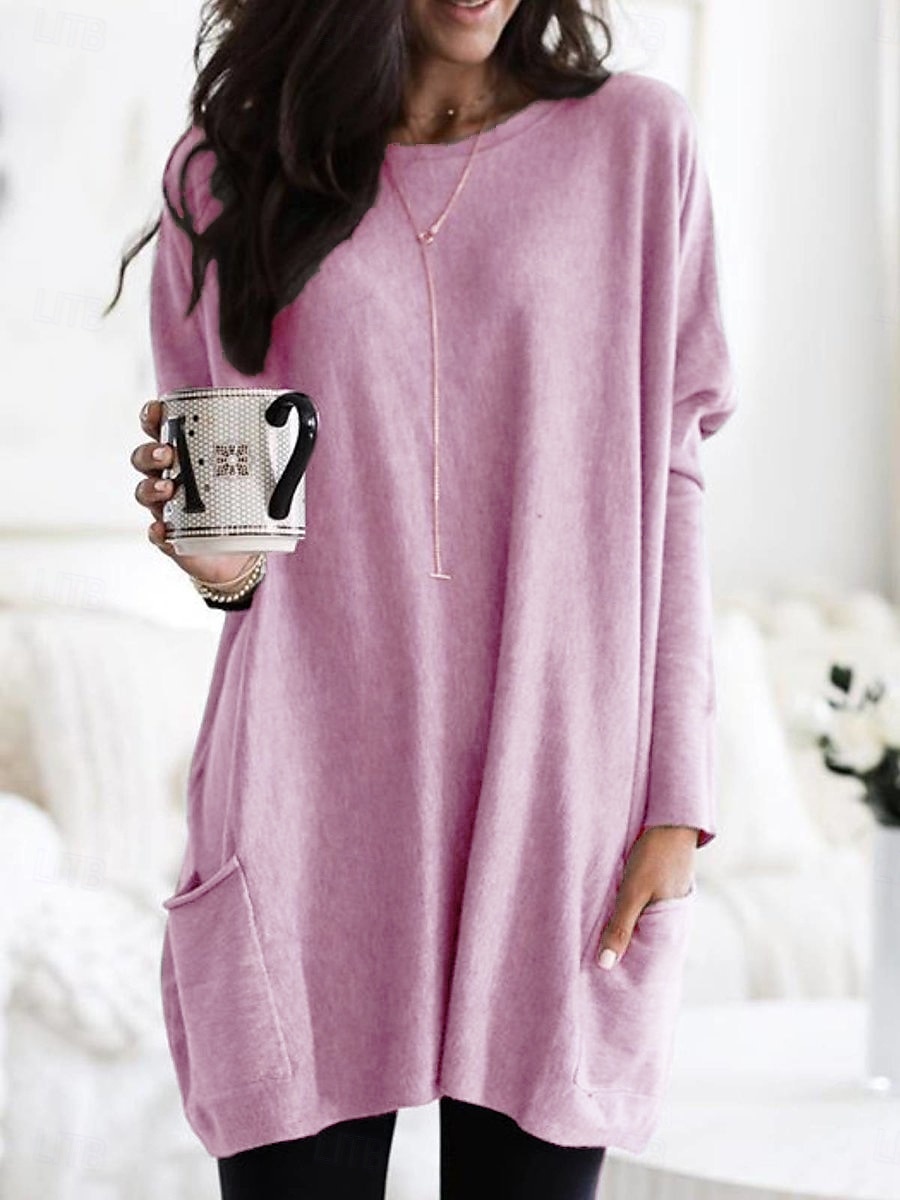 Pentru femei Rochie Mini Rochii Tricou Rochie de schimb Casual În aer liber Zilnic Concediu Fit regulat Simplu Manșon Lung În V Alb Roz Îmbujorat Bleumarin Albastru piscină Vară 2025 - $17.99 –P1