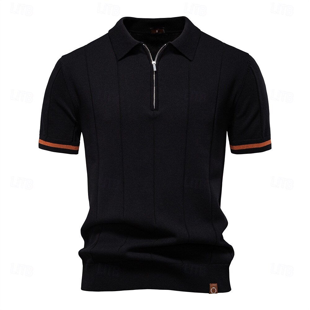 Per uomo Per maschio Tinta unica Strisce verticali Polo Maglione polo lavorato a maglia Manica Corta Collo ripiegato Colletto Polo Zip a un quarto Moderno Formale Lavoro Sport & Outdoor Con zip del 2026 a $29.99 –P6