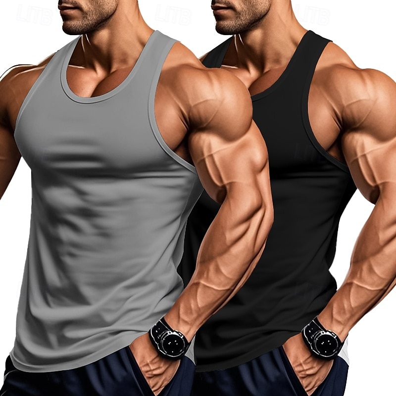 Herren Tank Top Weste Unterhemd Ärmelloses Shirt Ärmellos Rundhalsausschnitt Sommer Einfarbig Einfach Mode Klassisch Bequem 2 Packungen Straße Lässig Sport Blau+Hellblau Weiß + Weiß Grau+Weiß Top 2025 - $15.49 –P10