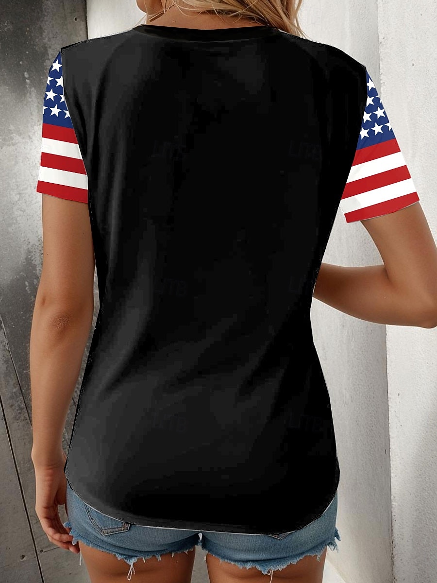 Ημέρα Ανεξαρτησίας Πατριωτικό Γυναικείο T-Shirt Γραφικό Σημαία Vintage Στυλάτο Κλασικό Κοντό Μανίκι V Λαιμός Κανονικά Μπλουζάκια Καθημερινά Σαββατοκύριακο Εκτύπωση Μαύρο Άσπρο Γκρι Καλοκαίρι Άνοιξη 2026 - $21.99 –P2