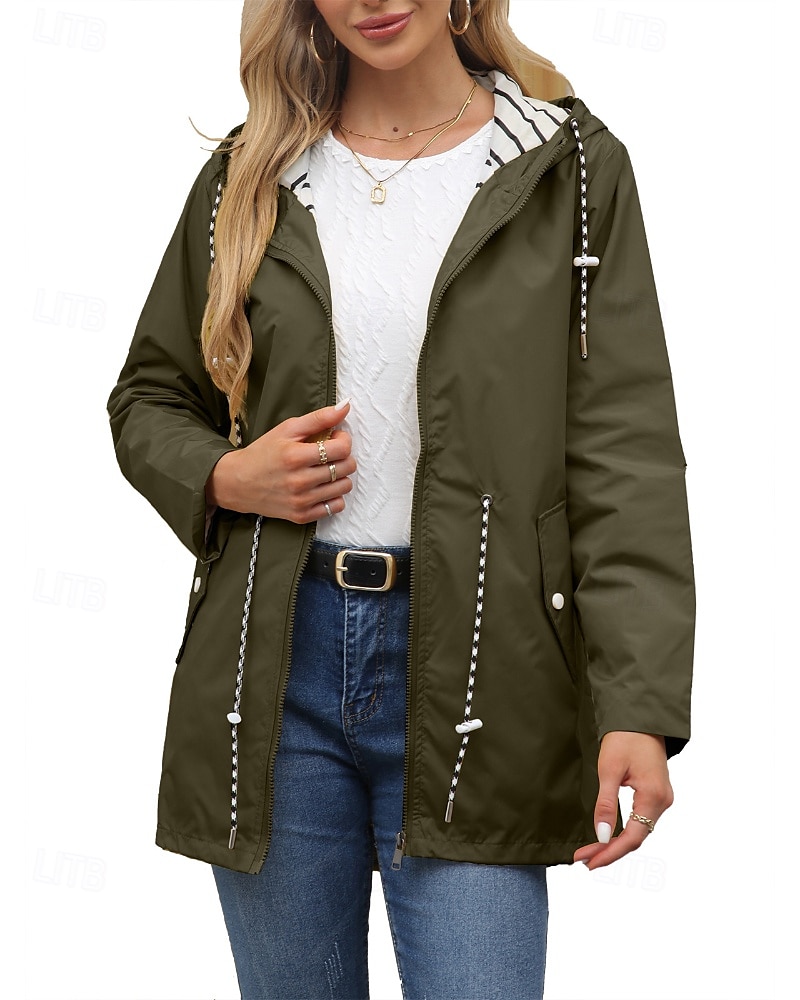 Women's Trench Coat Warm Comfortable Zipper Pocket Fashion Outdoor Plain Holiday Going out Zipper Regular Hooded Regular Fit Long Sleeve Outerwear Black Red Green Fall Winter 2025 - $31.99 –P6