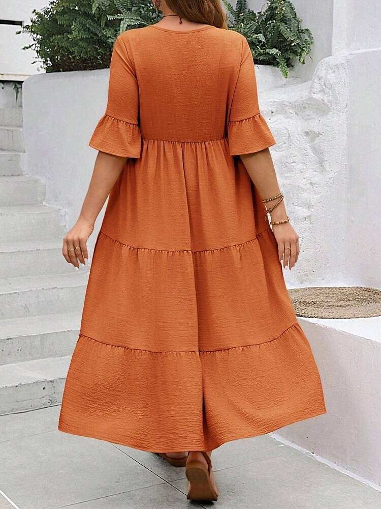 Women's Maxi Dress A Line Dress Vacation Casual Beach Daily Holiday Date Plain Half Sleeve V Neck Navy Black Ivory Yellow Summer 2025 - $39.99 –P2