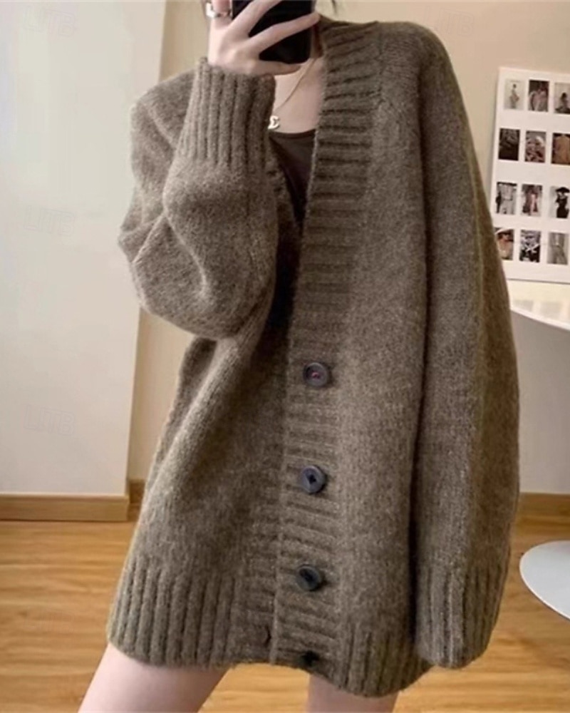 Damen Pullover Strickjacke Mode Einfarbig Gerippt V Ausschnitt Knöpfe Gestrickt Langarm Normale Oberteile Stricken Täglich Ferien Ausgehen Schwarz Dunkelgray Herbst 2025 - $28.99 –P1
