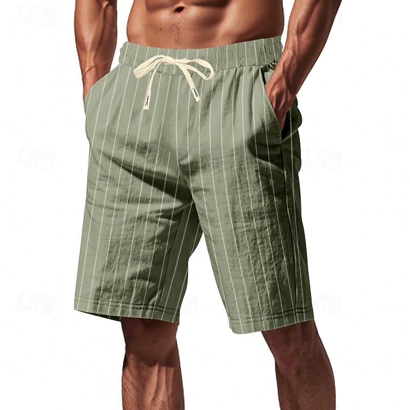 Voor heren Korte broek Linnen korte broek Zomer korte broeken Strandshorts Trekkoord Zak Elastische taille Gestreept Comfort Ademend Korte Strand Vakantie Feestdagen Hawaii Boho Zwart Marineblauw 2026 - $20.99 –P5