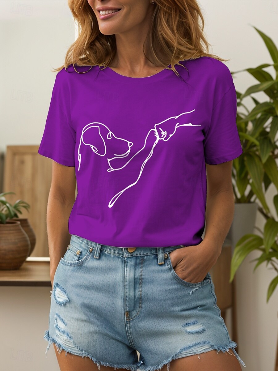 Femmes T-shirt Graphique Animal Chien ancien Élégant Classique Manche Courte Col ras du cou Col rond Hauts Réguliers Quotidien Week-end Imprimé Noir et blanc Blanc / Noir Blanche Rose Claire Rouge de 2025 ? $19.99 –P5