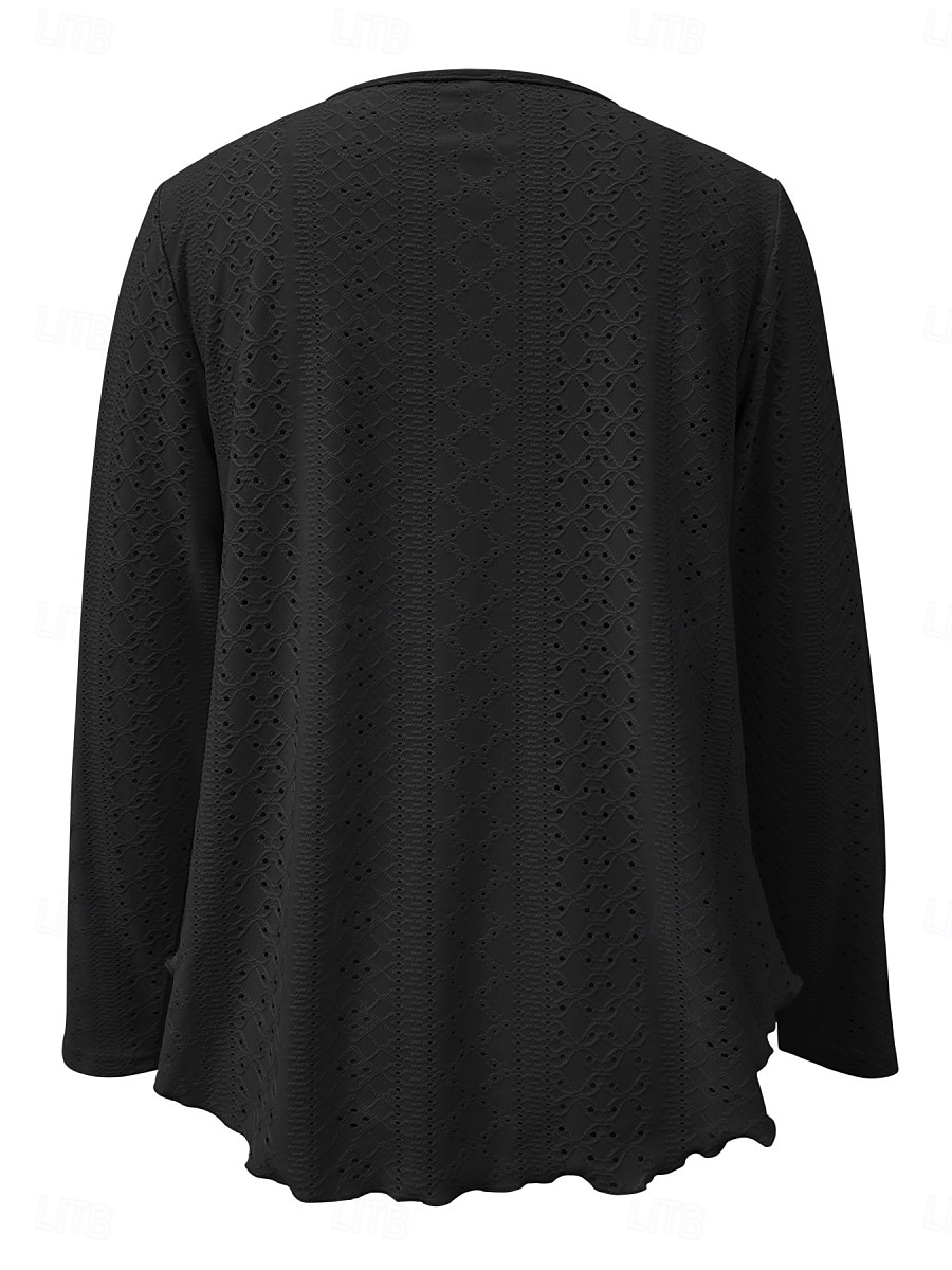 Women's Blouse Solid Color Basic Casual Long Sleeve V Neck Regular Tops Daily Eyelet Black White Pink Khaki Summer 2025 - $17.99 –P3