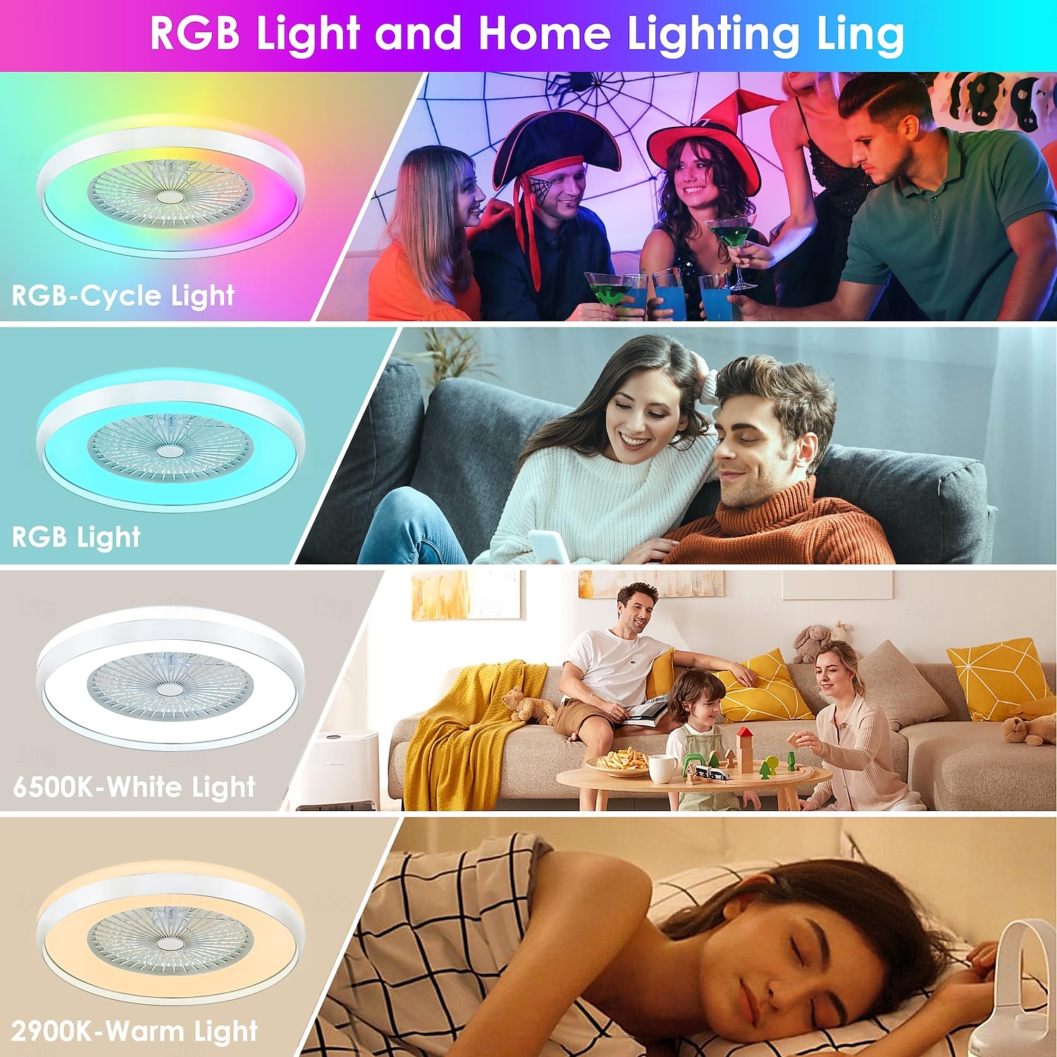 Ventilatore da soffitto senza pale con luce, ventilatore da soffitto a basso profilo, ventilatori da soffitto intelligenti RGB, telecomando Fandelier, lampadario moderno a filo chiuso del 2025 a $302.29 –P3