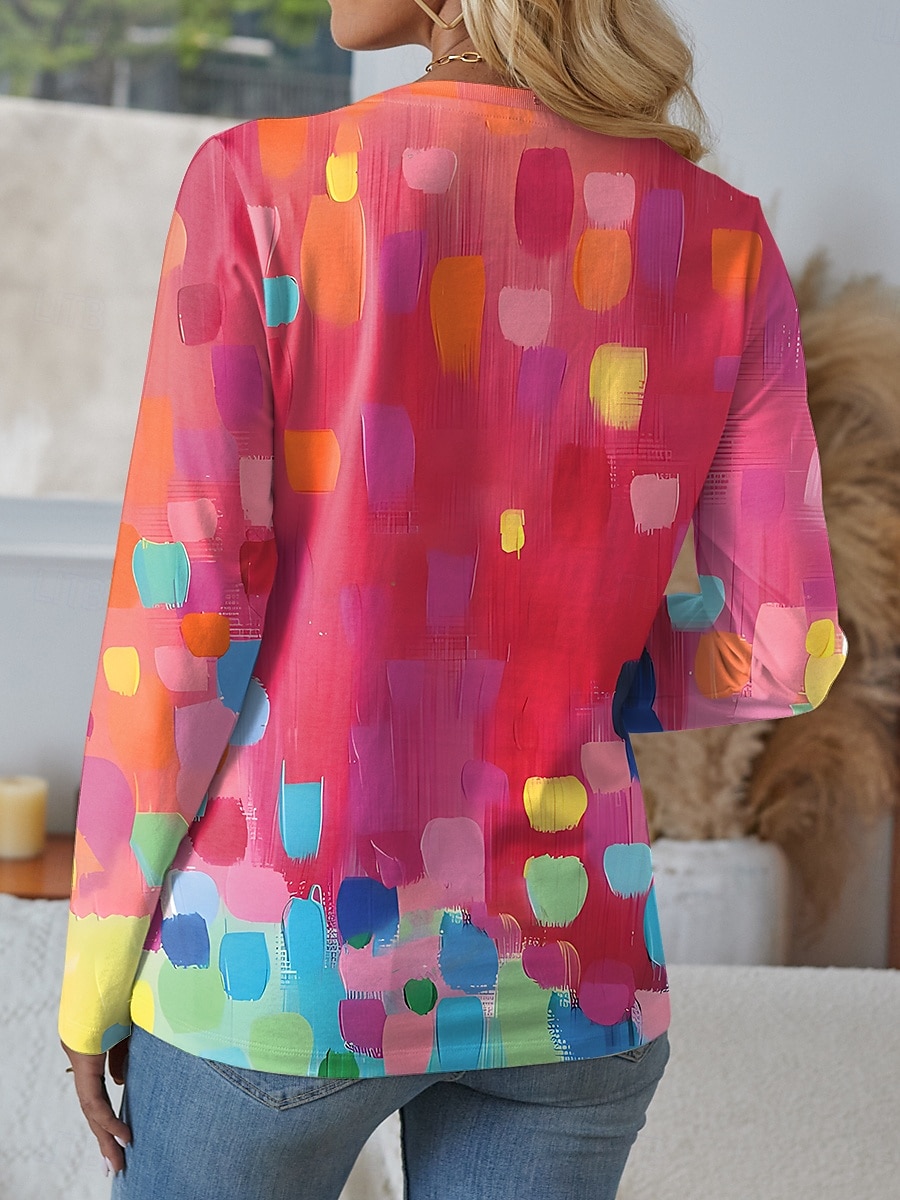 Pentru femei Tricou Grafic Abstract Geometrie Stilat Casual La modă Manșon Lung Stil Nautic Topuri obișnuite Zilnic Sfârșit de săptămână Imprimeu Galben Roșu-aprins Mov Trifoi Vară 2025 - $22.99 –P2