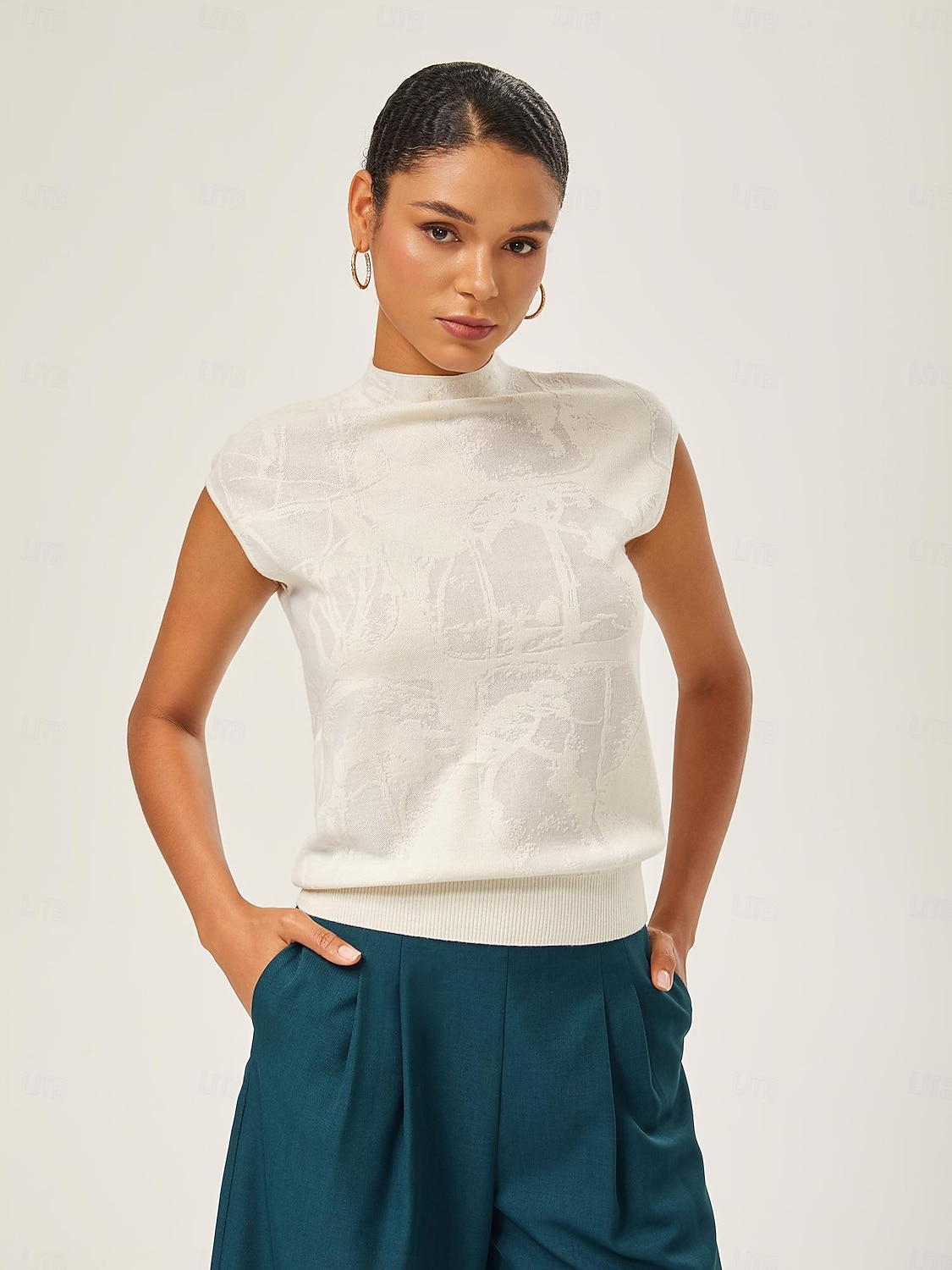 pantaloni dritti aderenti in misto lana verde lago del 2025 a $72.99 –P4