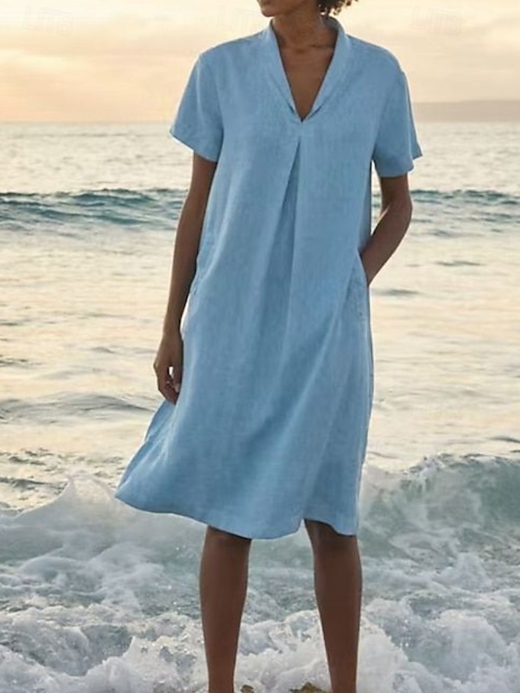 Women's Mini Dress Sundress Summer Dress Casual Beach Daily Plain Short Sleeve V Neck Deep Green Yellow Light Green Sky Blue Summer 2025 - $19.99 –P1