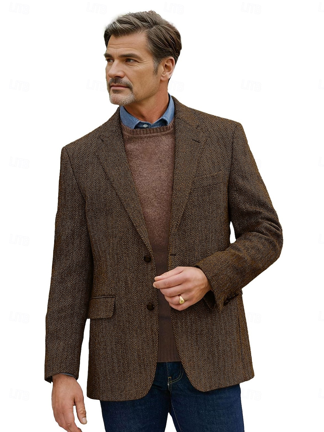 Men's Tweed Blazer Wool Herringbone Blazer Retro Vintage Classic Brown Standard Fit Single Breasted Two-buttons 2025 - $79.99 –P4