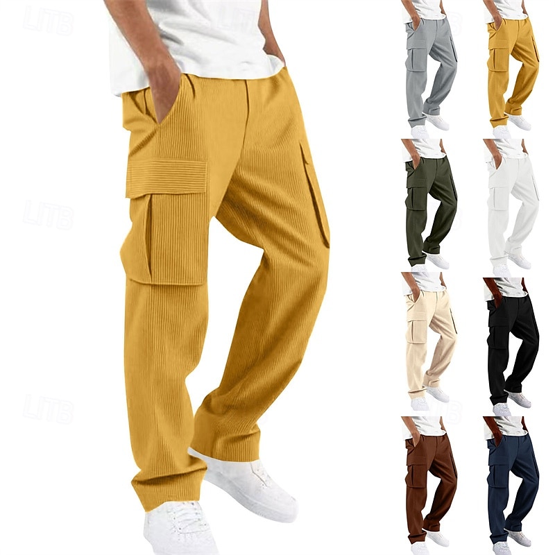 Men's Cargo Pants Trousers Corduroy Pants Multi Pocket Straight Leg Plain Wearable Daily Outdoor Camping & Hiking Fashion Classic White Yellow 2026 - $27.99 –P1