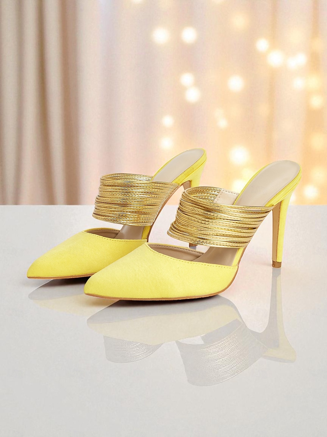 Sandale stiletto galbene pentru femei cu barete aurii - tocuri înalte cu vârful ascuțit pentru petreceri în viața de noapte și evenimente de seară 2025 - $64.99 –P6