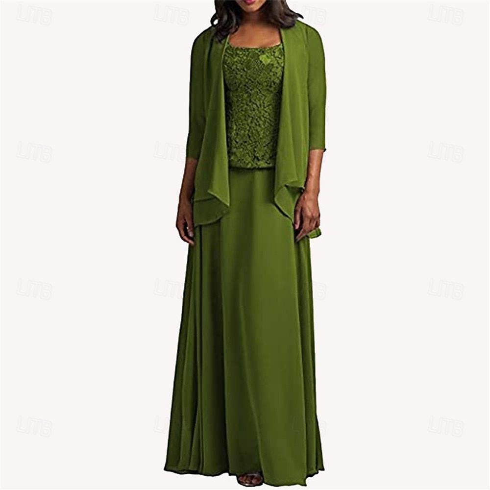 Kleid-Sets Mutter der Braut Kleid Elegant Einfach Scoop-Ausschnitt Knielang Chiffon Langarm mit einfarbig 2025 - $129.99 –P7