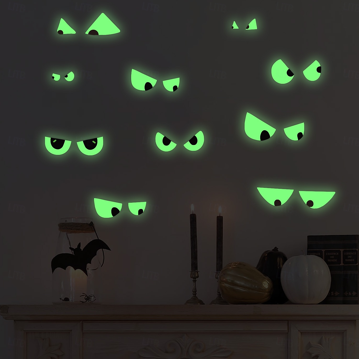 Halloween Glow in the Dark Wall Stickers, 10 Pairs Scary Eyes Fluorescent Face Decals for Day of the Dead Scene Decorations, Luminous Halloween Party Wall Decor 2025 - $7.99 –P1