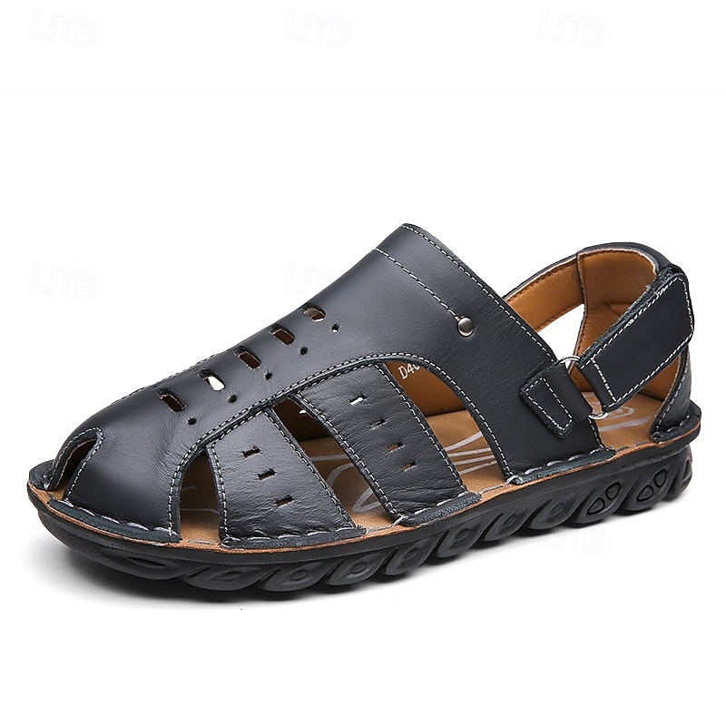 Brune herresandaler i kunstskinn med lukket tå, pustende utskjæring og sklisikker såle, ideelle for sommerturer utendørs og fritidsbruk 2026 - $59.99 –P2
