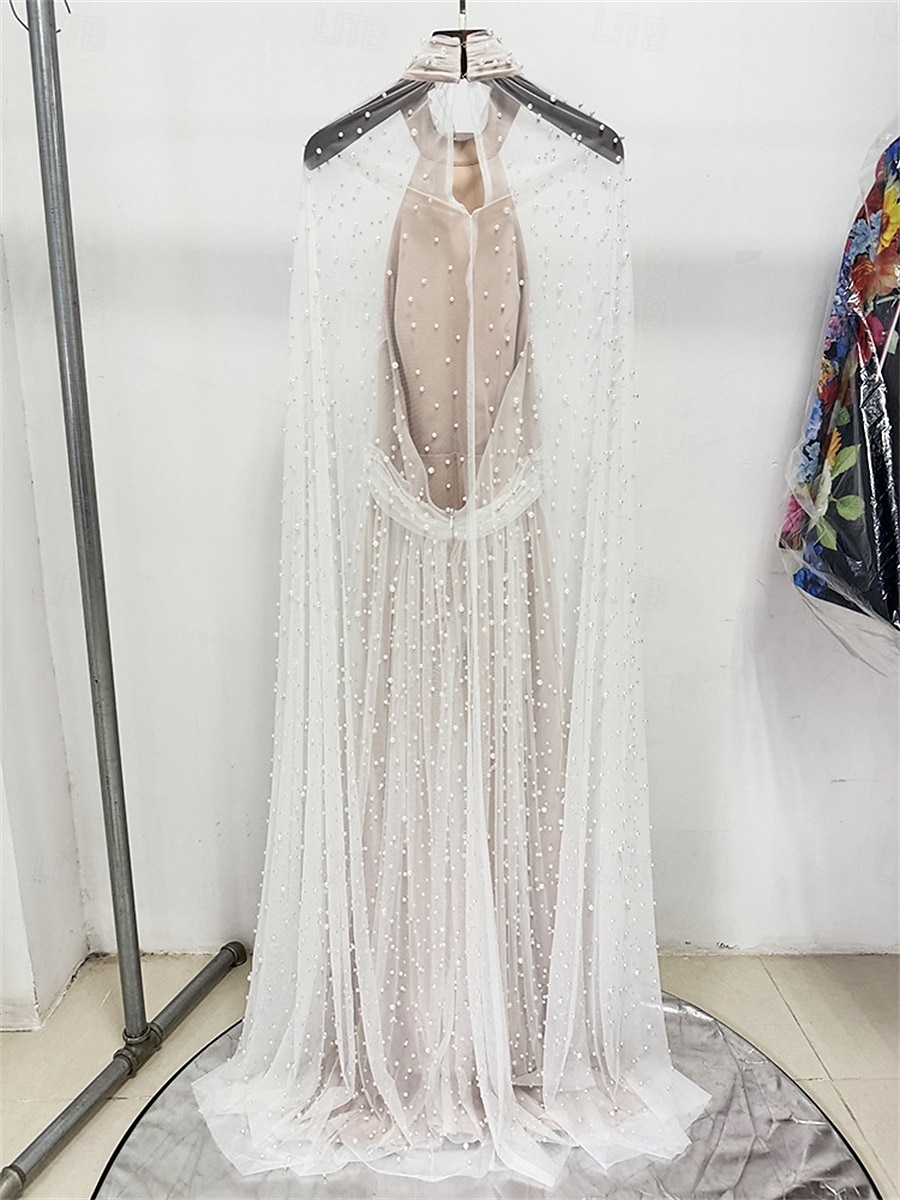 Vestidos de quinceanera em A-line vestido elegante casamento convidada de casamento comprimento do chão mangas longas gola alta tule costas nuas com pregas de 2025 por $179.99 –P4
