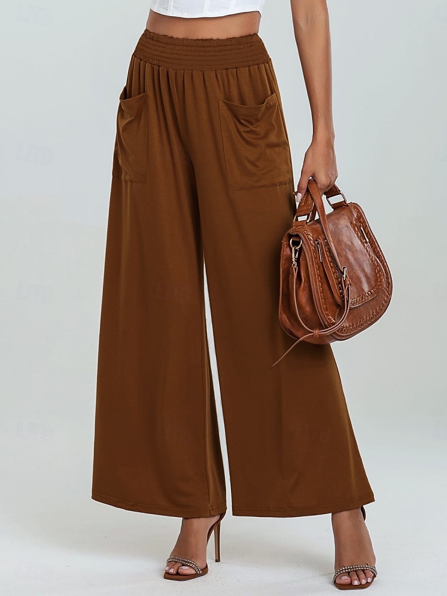 Per donna Gamba larga Chinos Vacanza Moda Streetwear Lunghezza intera Vita Alta Semplice Tasca Fascia Elastica Comodo Morbido Confortevole Micro-elastico All'aperto Streetwear Nero Fucsia Marrone del 2025 a $26.99 –P7
