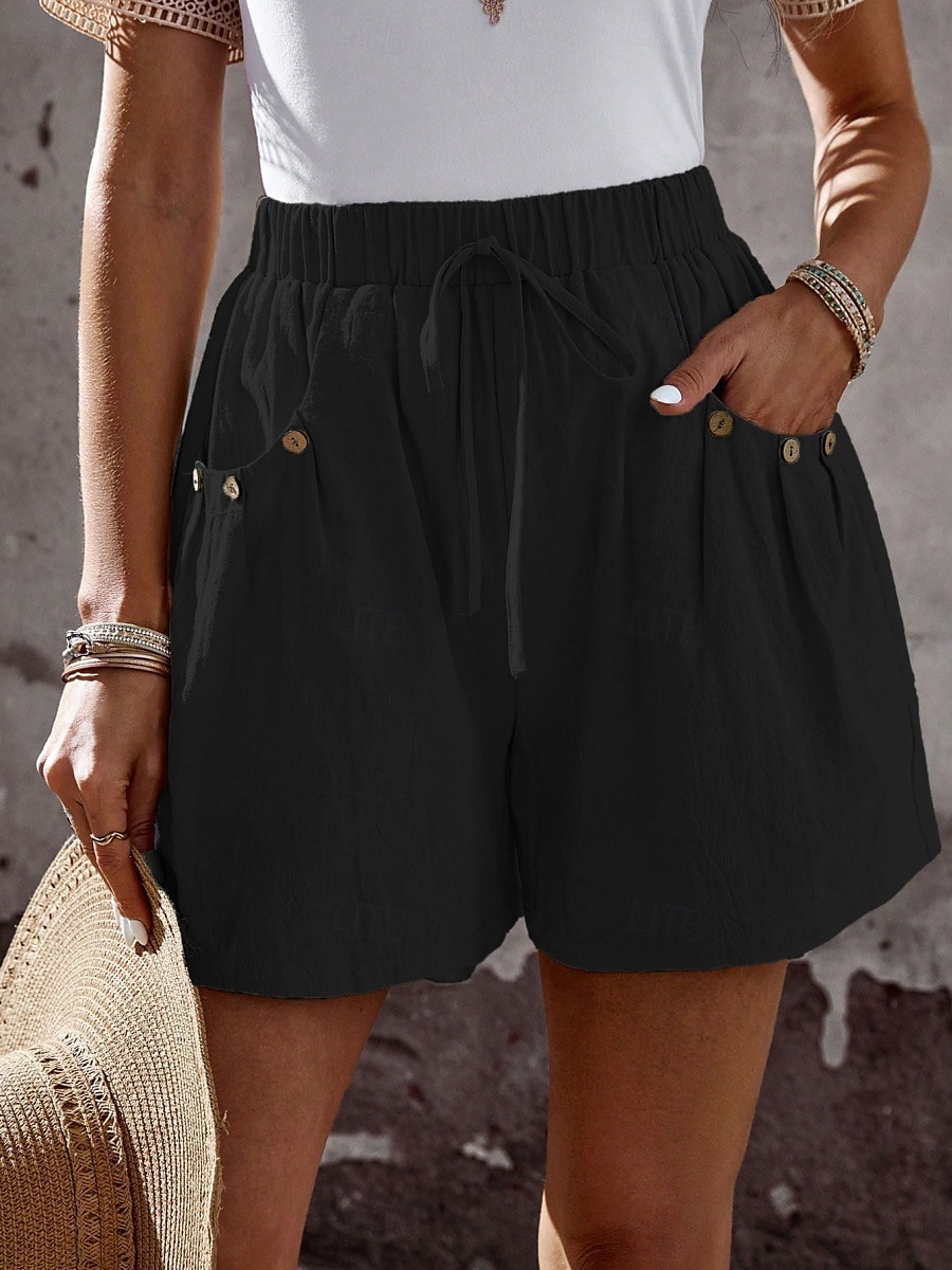 Mulheres chinês Calção Moda Roupa de rua Básico Curto Cintura Alta Tecido Bolsos Cintura elástica Confortável Macio Micro-Elástica Ao ar livre Férias Rua Azul marinho Preto Branco Verão Primavera de 2025 por $17.99 –P5
