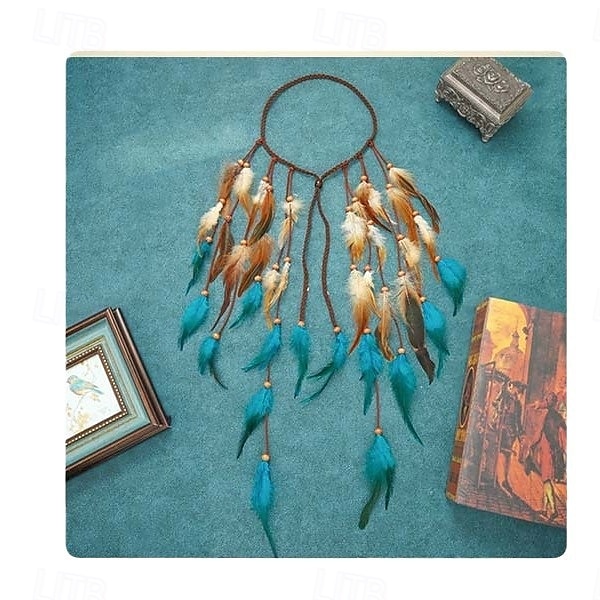 Cerchietto con piume boho, copricapo hippie, copricapo zingaro, costume indiano, accessori per capelli bohémien per donne e ragazze, blu e rosso. del 2025 a $10.99 –P4
