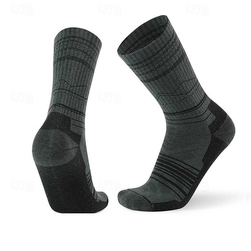 1 Pair Men's merino wool socks Hiking Socks Running Socks Sports Socks Thermal Warm Breathable Anti Blister Thick Winter Outdoor mid crew Patchwork Merino Wool Black Yellow Cream for Ski / Snowboard 2026 - $11.49 –P6
