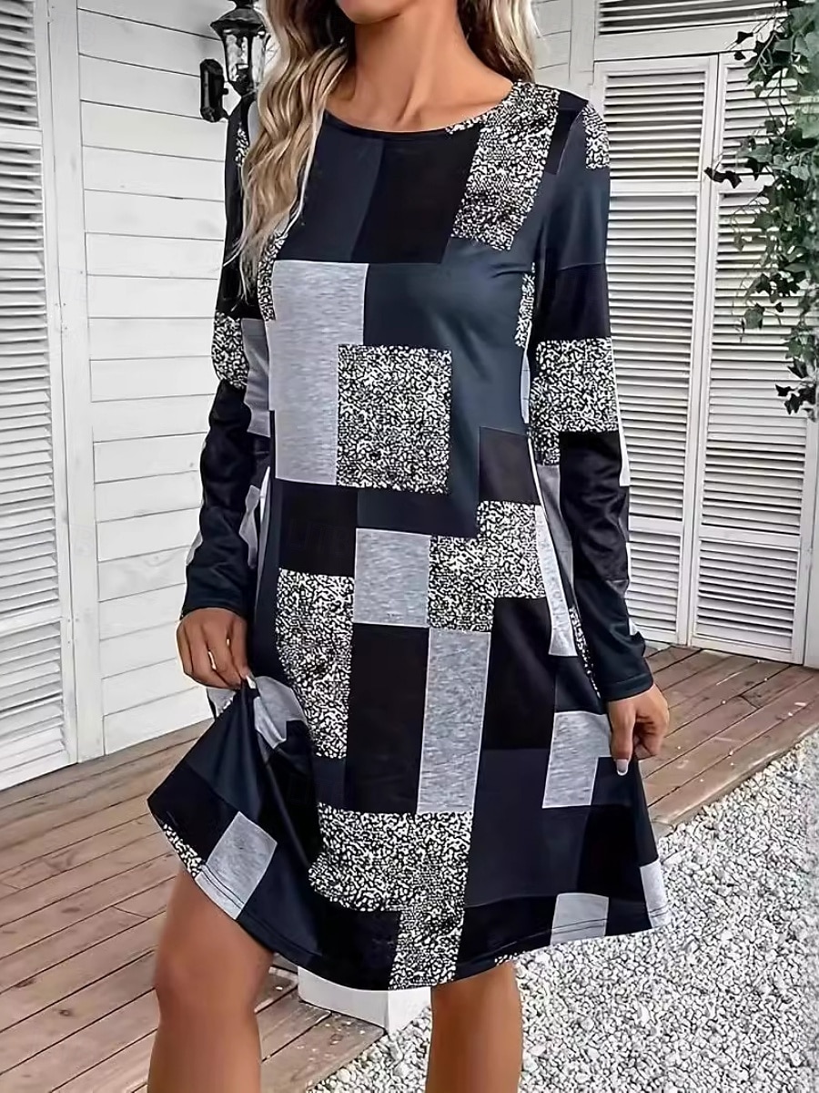 Női Mini ruha Pólóruha Alkalmi Napi Normál Kockás Hosszú ujj Terített nyak Fekete Tavasz Ősz 2025 - $23.99 –P1