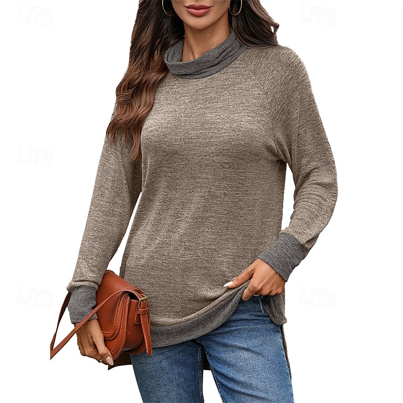 Women's T Shirt Color Block Casual Long Sleeve Turtleneck Regular Tops Daily Weekend Patchwork Black Army Green Navy Blue Blue Brown Fall 2025 - $21.99 –P5