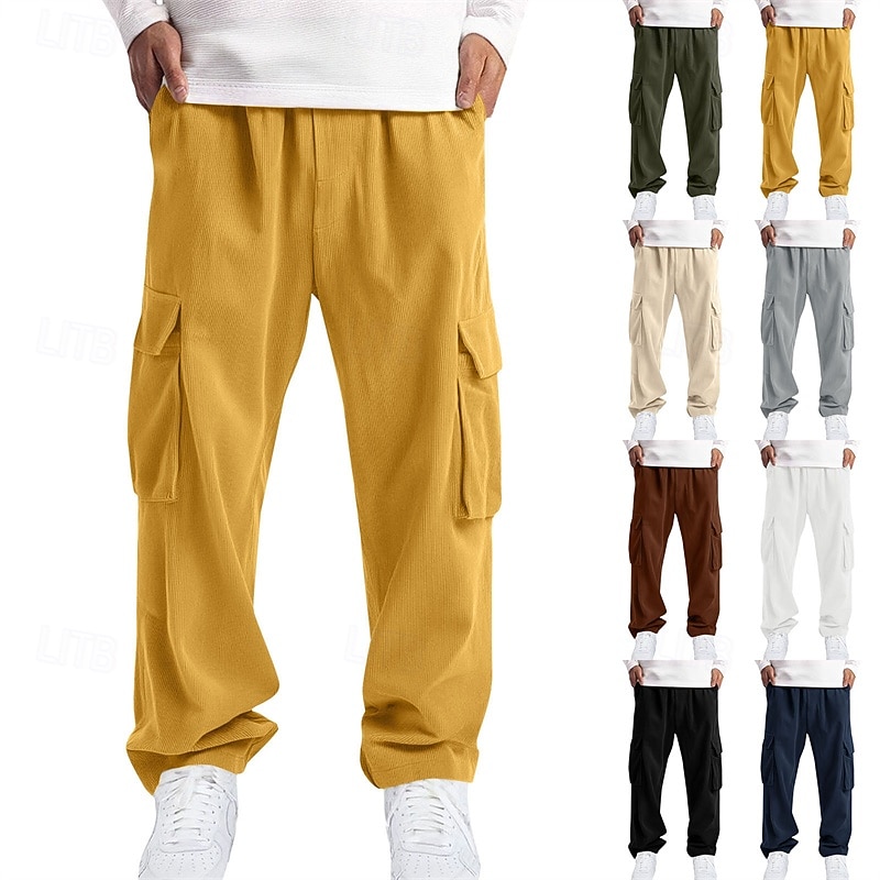 Men's Cargo Pants Trousers Corduroy Pants Multi Pocket Straight Leg Plain Wearable Daily Outdoor Camping & Hiking Fashion Classic Black Yellow 2026 - $27.99 –P1