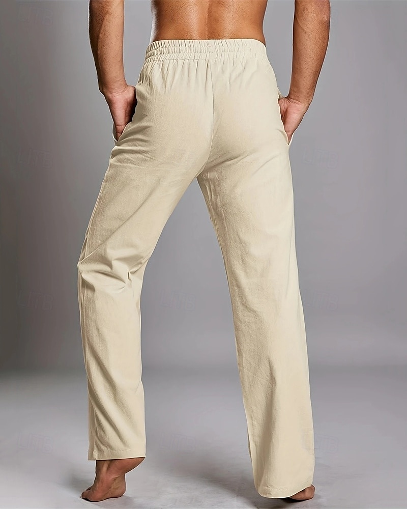 Men's Linen Pants Trousers Summer Pants Beach Pants Pocket Elastic Waist Drawstring Plain Comfort Breathable Vacation Daily Holiday Hawaiian Boho Dark Brown ArmyGreen 2025 - $17.99 –P2