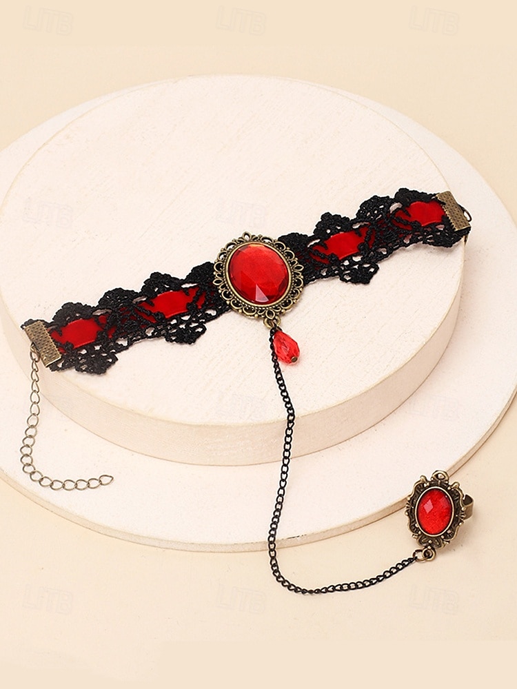 gotisk blonderarmbåndsring satt med rød edelsten, vintage kjedehåndsmykke til halloweenfest, cosplay og antrekk i retrostil 2025 - $7.99 –P5