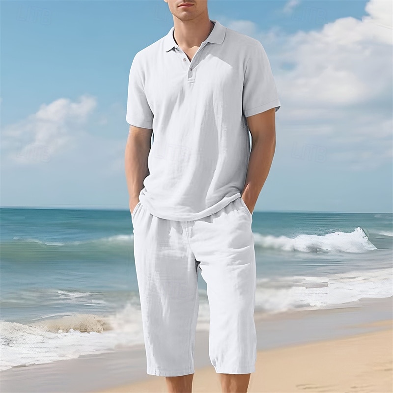 Men's Polo Shirts Golf Shirt Outdoor Daily Wear Lapel Short Sleeve Fashion Hawaiian Plain 2 Piece Summer Regular Fit Black White Navy Blue Khaki Army Green Light Sky Blue Polo Shirts 2026 - $37.99 –P1