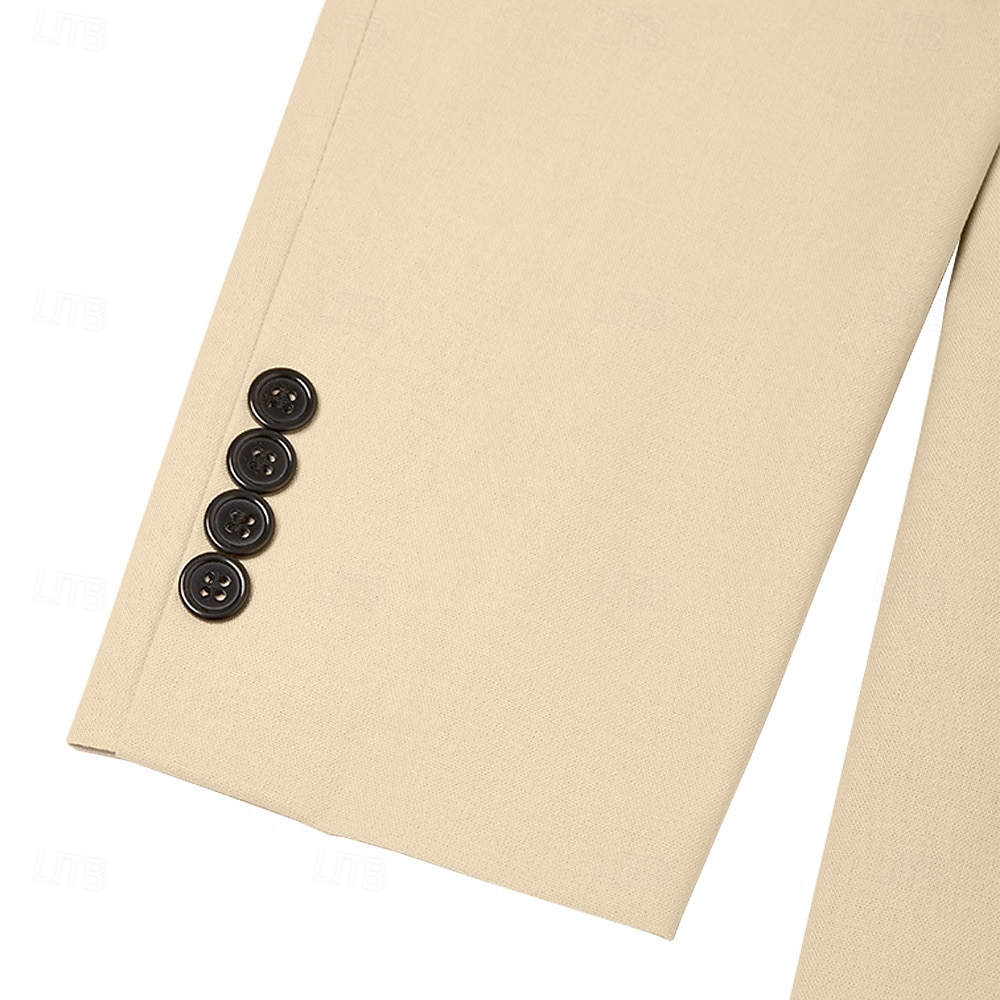 Heren Trouwaanzuiten Linnen Khaki Mode Zomer Effen Kleur Tailored Fit 3-delig Enkel knop Twee knopen 2025 - $139.99 –P6