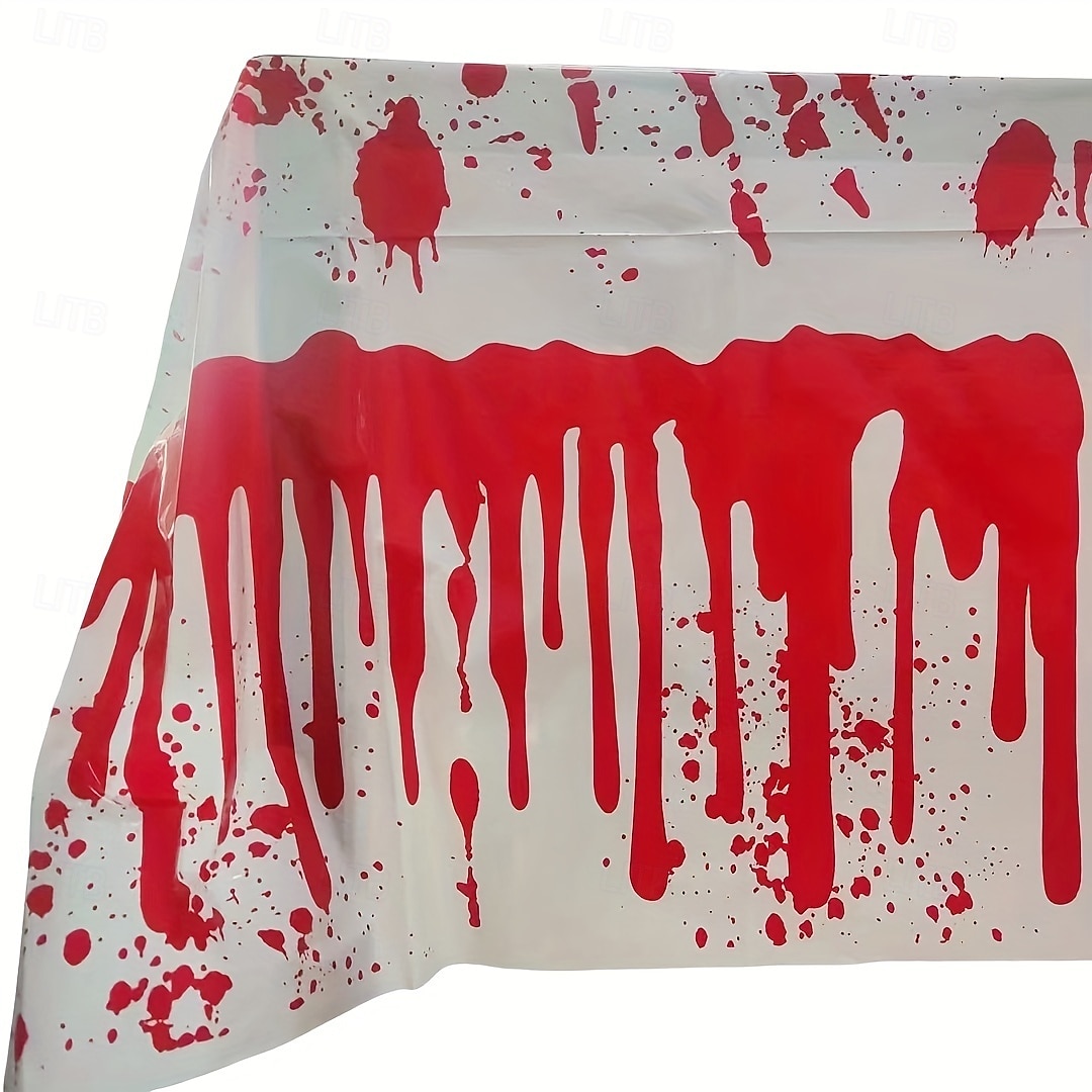 2025年 ハロウィンプラスチックテーブルカバー1枚 (54インチ×108インチ/137cm×274cm) - 血まみれの手のデザイン、不気味な赤いスプラッターパターン、機械製、パーティーに最適 &ホームデコレーション パーティーテーブルカバー 不気味なテーマのデコレーション pl  コレクション – $12.49 –P1