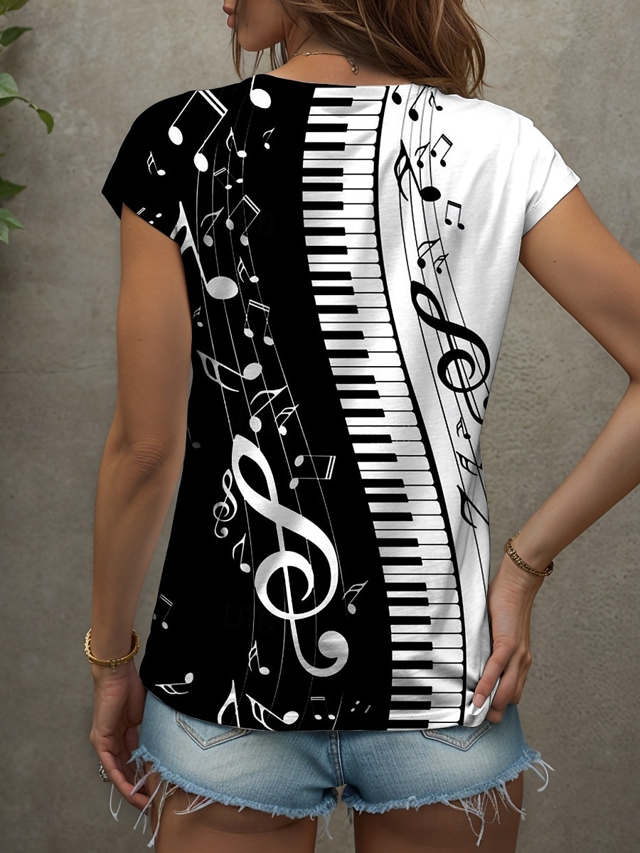 Canotta da donna con stampa geometrica a righe, vintage, elegante, casual, senza maniche, scollo a V, normale, da giorno, in bianco e nero, estate del 2025 a $17.99 –P2
