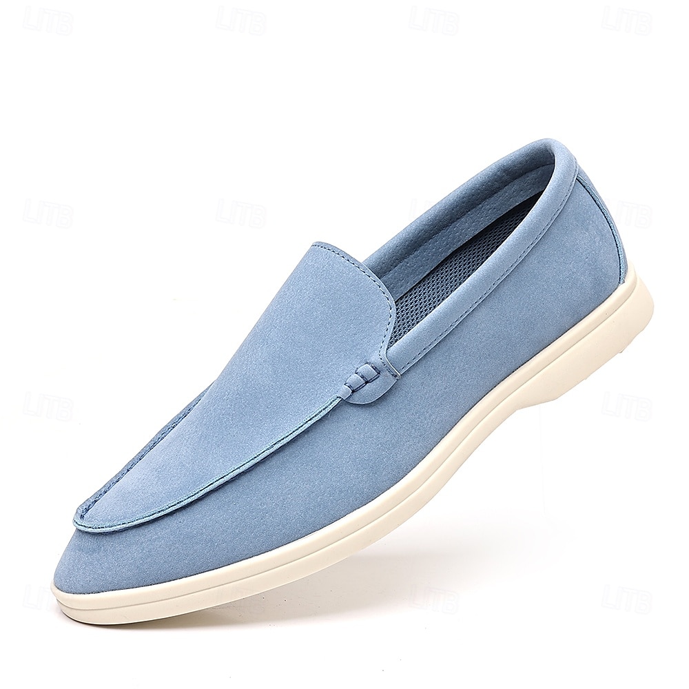 Lichtblauwe instappers voor heren – ademende platte schoenen van imitatiesuède met gedempte zool voor lente-outfits, dagelijkse woon-werkverkeer en ontspannen stadswandelingen 2025 - $42.99 –P1
