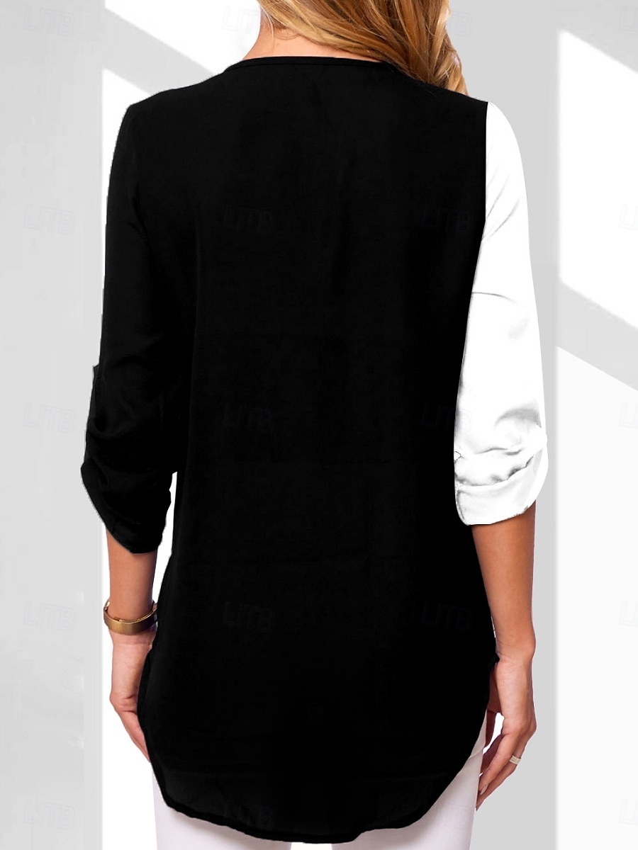 Dame Bluse Blomstret Grafisk Geometrisk Stilfull Fritid Langermet V-hals Vanlige topper Daglig Glidelås Trykt mønster Svart Hvit Rosa Marineblå Blå Sommer Vår Høst 2025 - $23.99 –P6
