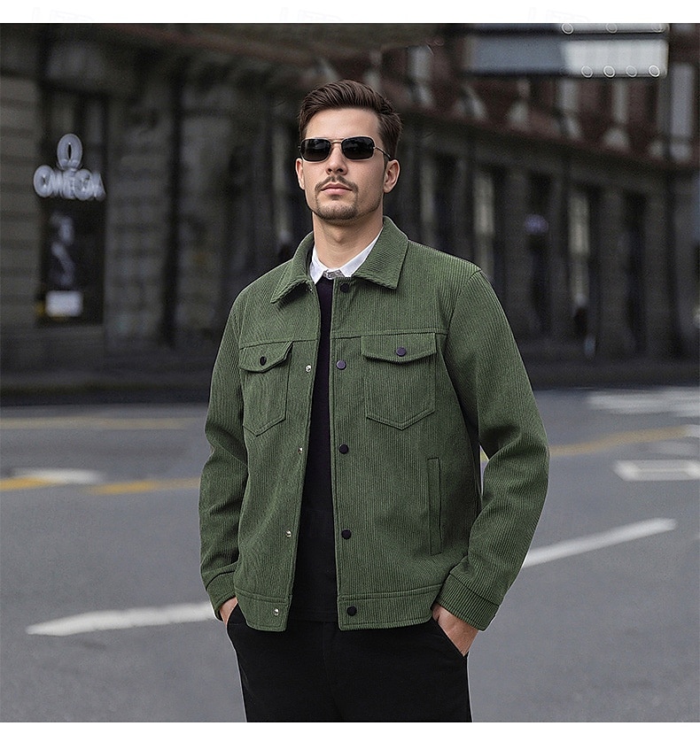 Per uomo Giacca Camicia Giacca in Velluto a Coste Casuale Quotidiano Traspirante Tasca Primavera & Autunno Semplice Classico Bavero Regolare Nero Bianco Verde scuro Marrone Giacca del 2025 a $36.99 –P4