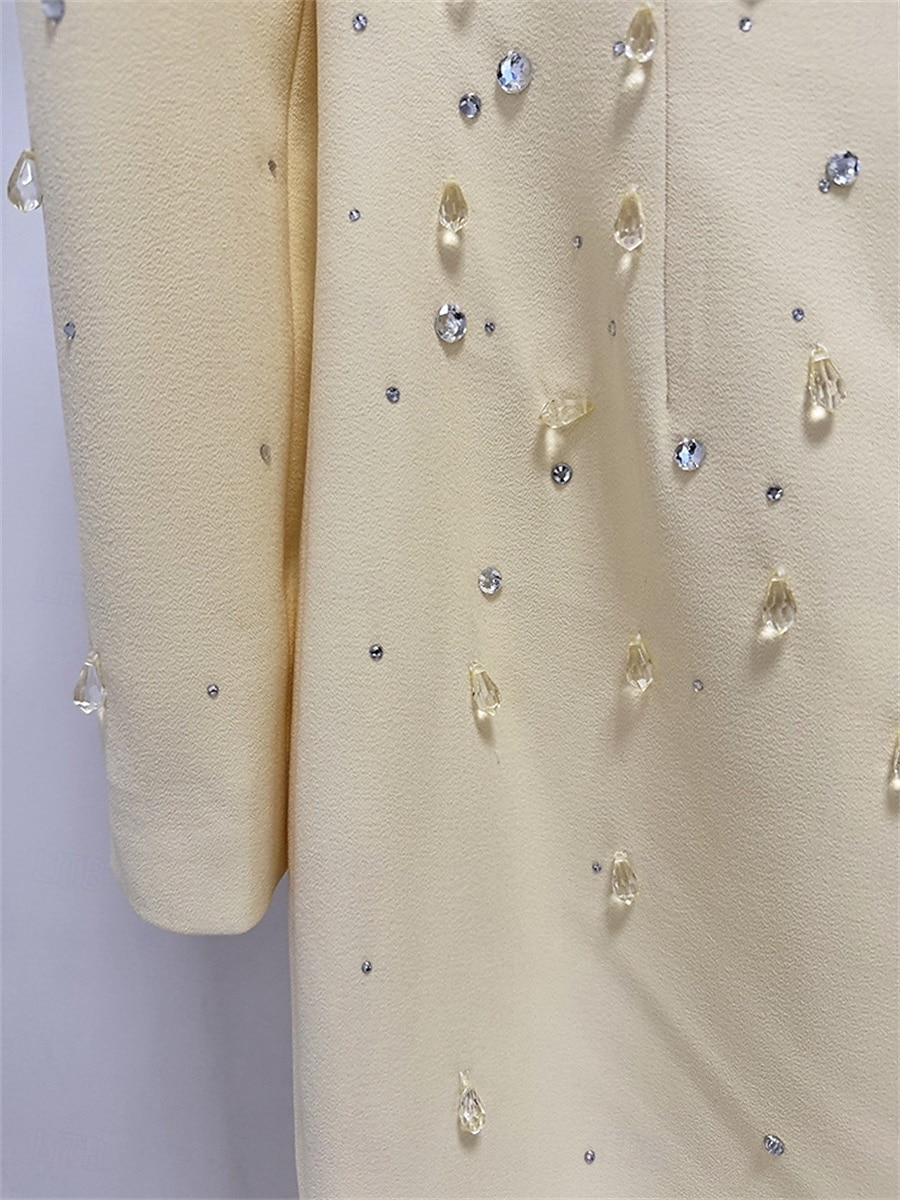 Mermaid / Trumpet High Fashion Yellow Dress Elegant Dress Formal Wedding Floor Length Semi Formal Long Sleeve Square Neck Crepe Center Back Slit with Crystal 2025 - $149.99 –P8