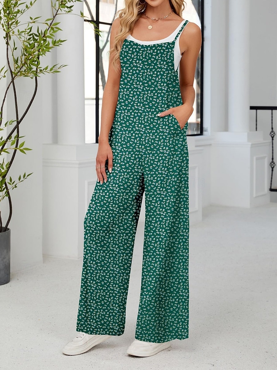 Női Szabályos Jumpsuitek Aktív Virágos Ujjatlan Széles lábszár Kerek Zseb Magas derék Vakáció Napi Normál Sárga Arcpír rózsaszín Katonai zöld Nyár 2025 - $23.99 –P12