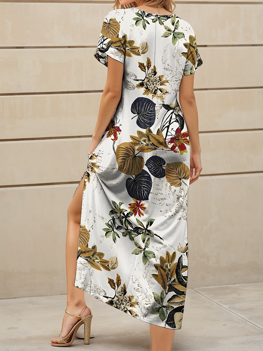 Pentru femei Rochie Maxi Rochie casual Rochie de Vară Rochie A line Elegant Vacanță Casual Plajă Fit regulat Floral Grafic Frunză Manșon scurt În V Negru și Alb Galben Roșu-aprins Albastru piscină 2025 - $28.99 –P2