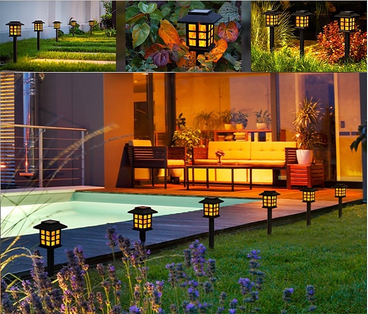 6 Stück Solar-Außenleuchte, wasserdicht, kleines Haus, blinkende Flamme, Bodenstecker, Licht für Innenhof, Garten, Weg, Rasen, Terrasse, Halloween, Weihnachtsfest, Atmosphäre, dekoratives Licht, 2025 - $24.99 –P9